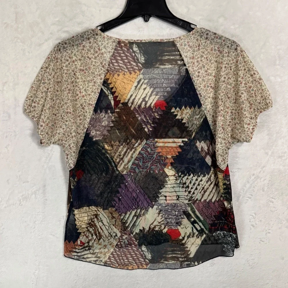 Denim & Supply Ralph Lauren Patchwork Sheer Mesh Top Western Cottage Boho Size M